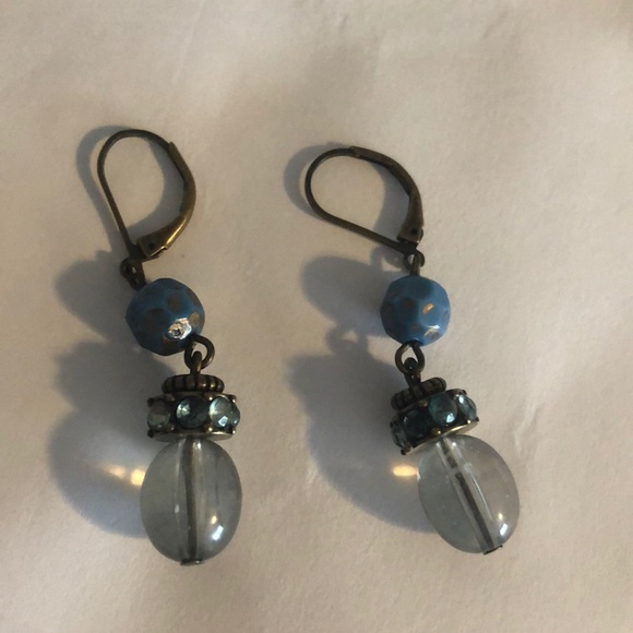 Blue and clear bead earrings - Picture 1 of 2